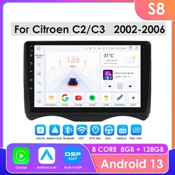 8+128GB Autoradio CarPlay Für Citroen C2 C3 2002-2006 Android 13 GPS WIFI BT DSP
