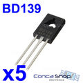 5 X TRANSISTOR NPN BD139 80V 1.5A 8W TO126 NXP PHILLIPS COMPLEMENTARIO BD140 