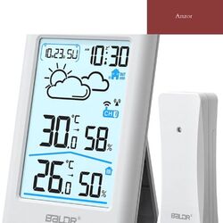 Wetterstation Funk mit Außensensor, Digital DCF-Funkuhr Thermometer Innen/Auß...