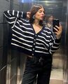 ZARA MARINEBLAU GESTREIFTE 100% WOLLE STRICKJACKE MIT MARITIMEN KNÖPFEN DETAILS GR M