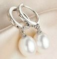 Damen Klapp Creolen Ohrringe 925er Sterlingsilber Süßwasser Perle Ohrschmuck 