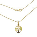 Lebensbaum Anhänger rund Stamm Baum mit Rundanker Kette 42 cm Echt Gold 375 Neu