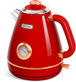 Elektrischer Retro Wasserkocher Edelstahl, BPA-frei, 2200 W, 1,7 Liter, Rudy Rot
