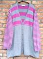 ULLA POPKEN Damen Pullover Gr. 54 - 56 Strick Cardigan Grau - Rosa gestreift Top