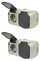 2x Aufputz Steckdose 2 Fach Wasserdicht Feuchtraum IP54/16A/250V Außenbereich