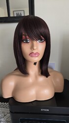 12" Damen kurze Bob Perücken gerade 99j Synthetik Vollperücke mit Fransen für den Alltag