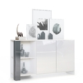 Sideboard Anrichte Kommode Schrank Canto in Weiß matt - Hochglanz & Naturtöne
