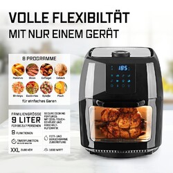 Digitale Heißluftfritteuse XXL - 9L Ofen Airfryer Timerfunktion Drehspieß Korb
