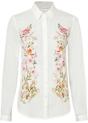 Neu Bluse mit Knopfleiste Gr. 38 Weiss Floral Damen-Hemd Langarm Tunika Oberteil