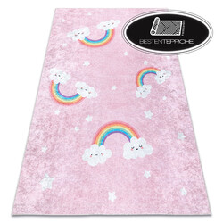 Moderne Waschbarer Kinderteppich JUNIOR Regenbogen Wolken rosa Anti-Rutsch