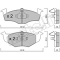 1x ORIGINAL® Metelli 22-0206-2 Bremsbelagsatz, Scheibenbremse Vorne, exkl.