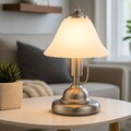 Nachttischleuchte Tischlampe Beistellleuchte LED silber Glas alabaster Touch