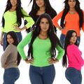 Damen Strick-Pullover Streifenmusterung Stretch Neon Leuchtfarben sexy 34 36 38