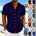 Herren Kurzarm Hemden Strand Oberteile Umlegekragen T-Shirt Knopf Basic Tops DE