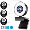 HD Autofokus Kamera 2K/1080P USB Webcam mit Ringlicht Mikrofon für PC Lapto O0O5