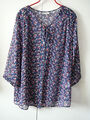 S Bexleys Bluse Tunika Gr 42 blau kleine Rosen rot rosa pink transparent +Fehler