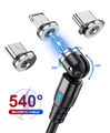 3in1 Magnet Ladekabel Universal Handy für iPhone Samsung Micro USB C Typ C LED