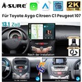 13.1" Android 14 Autoradio Navi DAB+ Kam Für Toyota Aygo Citroen C1 Peugeot 107
