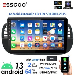 Für Fiat 500 2007-2015 9" DAB+ 64G Android 13 Autoradio Carplay GPS NAVI RDS KAM