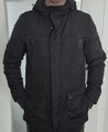 Wintermantel Herren - Schwarz Größe M Parka mit Kapuze Warmfutter