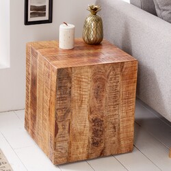 Massiver Design Beistelltisch FACTORY 40cm Mangoholz auf Rollen Nachttisch