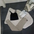 Neu Set Outfit zara beige hose kariert schmal highwaist XS 32 34 Shirt schwarz 