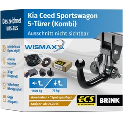 ANHÄNGERKUPPLUNG für Kia Ceed SW ab 19 vert. abnehmbar BRINK +13pol E-Satz ECS
