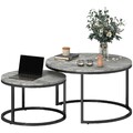 Runder Couchtisch 2er Set, stapelbar Beistelltisch in Marmoroptik, Satztisch