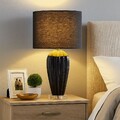Nachttischleuchte Beistellleuchte Tischlampe schwarz Keramik Textil LED H 59 cm