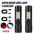 2x LED Taschenlampe Aufladbar USB Super Hell Akku Seitenlicht Taktisches Fackel