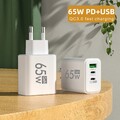 65W GaN Ladegerät 2x USB-C + USB-A Schnellladegerät PD Fast Charger für Handy
