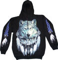 Jacke Sweatshirt Hoody Kapuzenjacke Biker Sweats Wolf mit Traumfänger Gr. XL