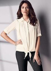  Creme strukturierte Krepp-Georgette-Krawatte vorn Shirt Stil Smart Freizeitbluse Größe 12