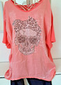 Bluse Hemd Damen T-Shirt Shirt koralle Totenkopf  Onesize Gr. 42,44,46 L,XL
