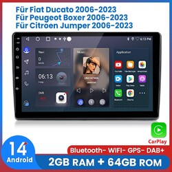 Für Fiat Ducato 2006-2023 Carplay Android14 Autoradio 2+64GB GPS Navi BT FM DAB+