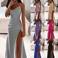 Damen Schlitz Trägerkleid Satin Partykleid Sommer Ballkleid Abendkleid Clbuwear