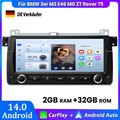 8" Carplay Android14 Autoradio GPS Navi 2+32GB Für BMW 3er M3 E46 MG ZT Rover 75