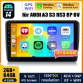 2+64G Android 14 Autoradio Wireless Carplay RDS FM GPS für AUDI A3 S3 RS3 8P 8V
