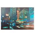 Leinwand Wandkunst LED Bild 70x50cm Himmel Nacht Stadt Chicago belebte Straße
