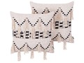 Dekokissen 2er Set beige/schwarz Fransen Baumwolle 45 x 45 cm Thondi