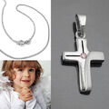 Zirkonia Kinder Kreuz Anhänger zur Taufe Kommunion Firmung mit Kette Silber 925