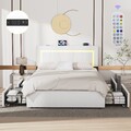 Polsterbett 140/160x200cm Doppelbett Bettgestell mit 4 Schubladen LED-Licht USB