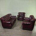 23896 Chesterfield Couchgarnitur Bordeauxrot 3-2-1 Leder