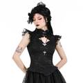 DARK IN LOVE Jacquard Vest Gothic Top Schwarz Edel Glänzend Ärmellos Spitze