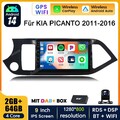 DAB+ Android 14 IPS AutoRadio Carplay GPS Navi AHD Kam Für KIA PICANTO 2011-2016