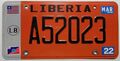 Nummernschild aus REPUBLIC OF LIBERIA mit Sticker (Flaggen/Grafik) RAR von 2022.