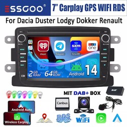 DAB+ Android 14 2+64G Autoradio Carplay GPS NAVI Für Dacia Duster Dokker Sandero