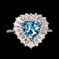 925 Sterlingsilber Herz Schweizer Blauer Topas 7mm Simulierter CZ Ring 6,5