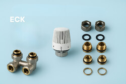 Hahnblock Set Eck / Durchgang Heizkörper Thermostatkopf Zweirohr Ventil 1/2 16mm