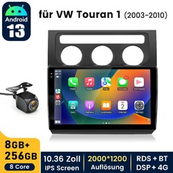 Autoradio Für VW Touran 1T1 1T2 1T3 2003-2010 Android 13 GPS CarPlay 256GB KAM